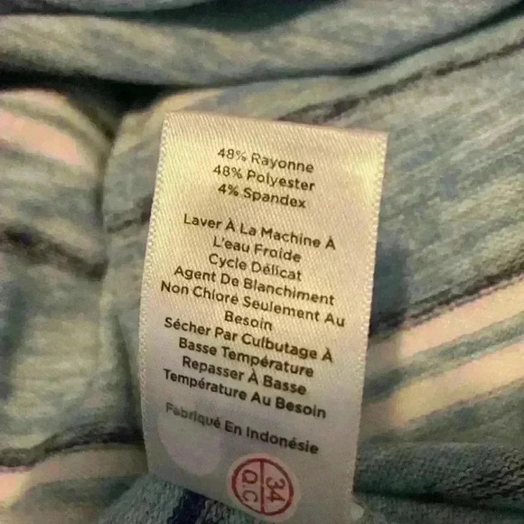 T by Talbots Midi Dress Size MP Drawstring Waist Blue Stripes Knit Stretch - Picture 9 of 10